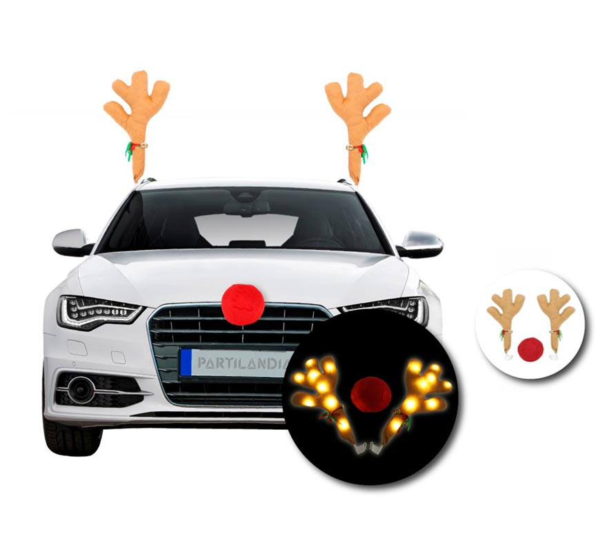 Car Decoration Reindeer Antlers and Nose Kit with Light