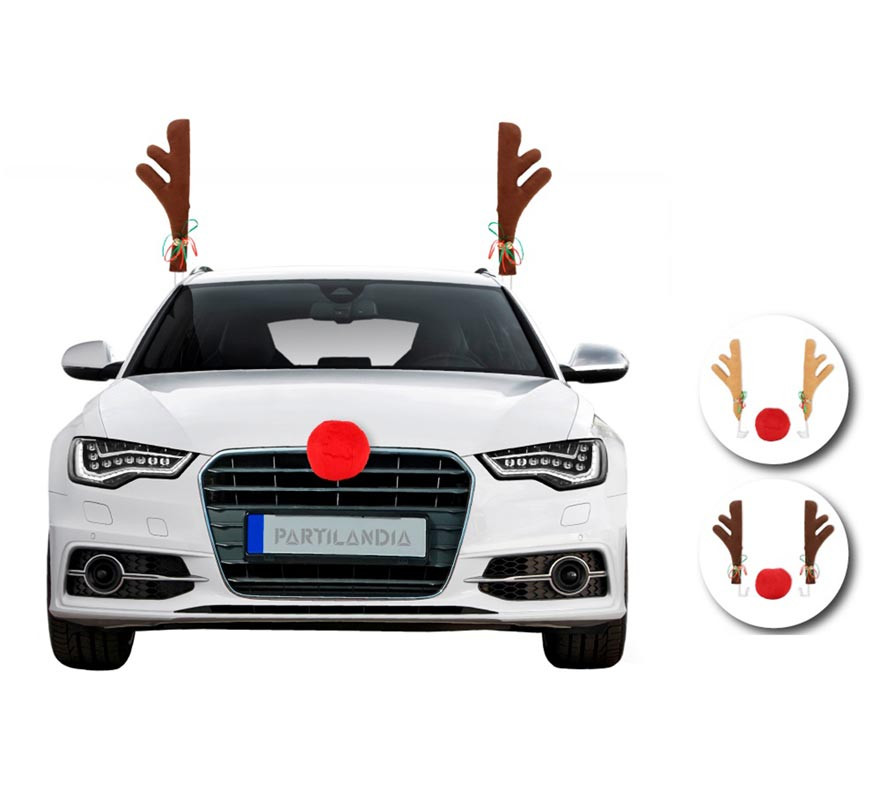 Kit de chifres de rena e nariz para decoração de carro em cores sortidas