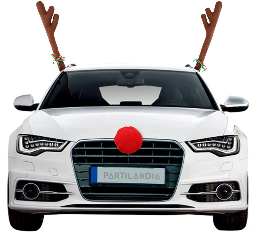 Kit de Cuernos marrones de Reno y nariz de decoración para Coche