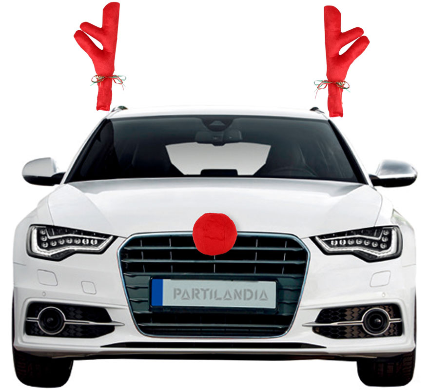 Kit de Cuernos rojos de Reno y nariz de decoración para Coche