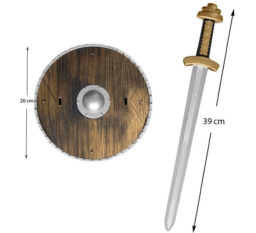 Kit de Guerrero Vikingo o Bárbaro Infantil: Espada 39 cm y Escudo 20 cm
