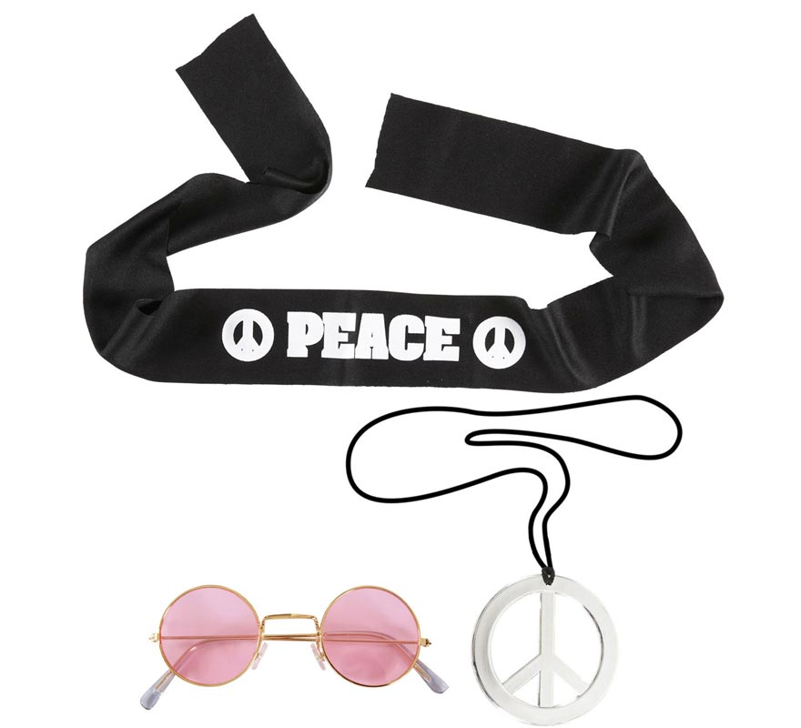 Kit de Hippie Peace adulto: Cinta, gafas y collar