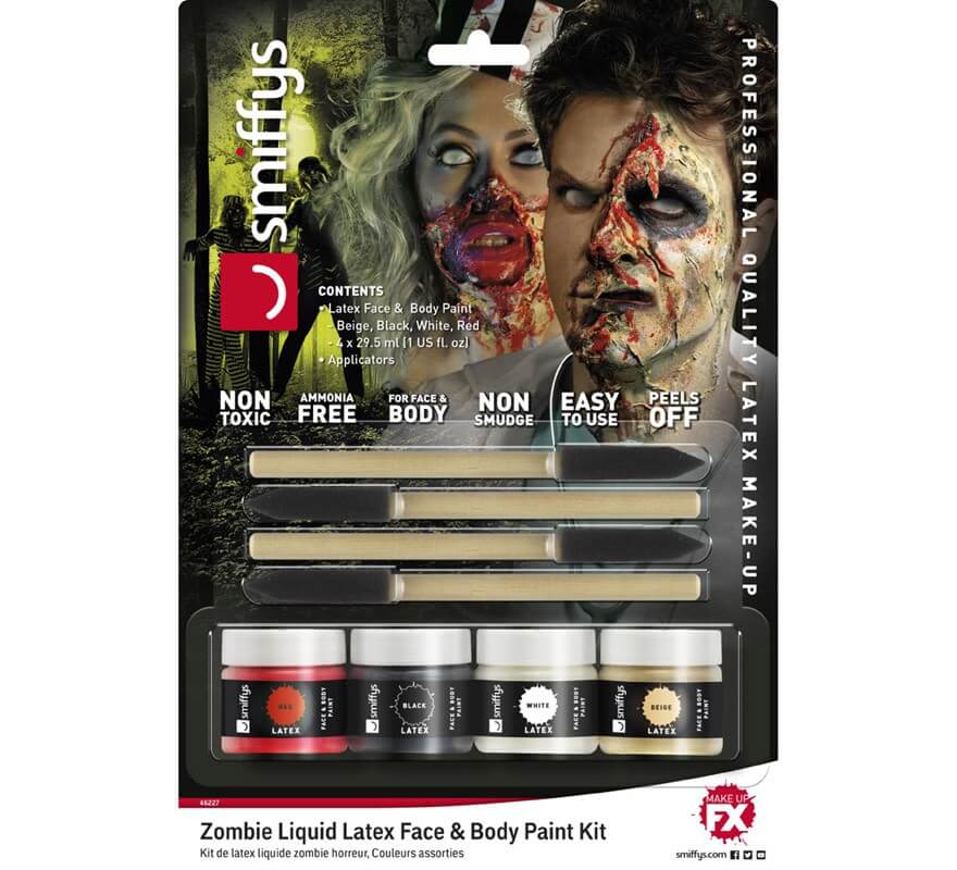 Kit de Látex líquido con 4 colores para Zombie de 29,5 ml.