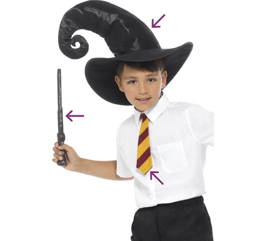 Kit de magicien: cravate, chapeau et baguette pour enfants