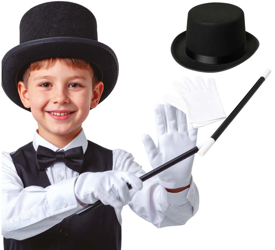 Kit de Mago infantil: Sombrero, Guantes y Varita