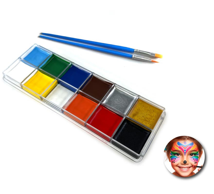 Multicolour Makeup Kit: 12-colour palette and 2 brushes