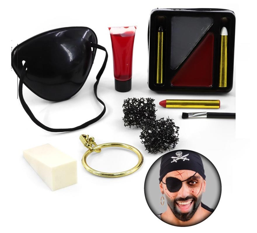 Pirate Fx Makeup Kit: Patch, Tube, Sponges, Brushes and Earring