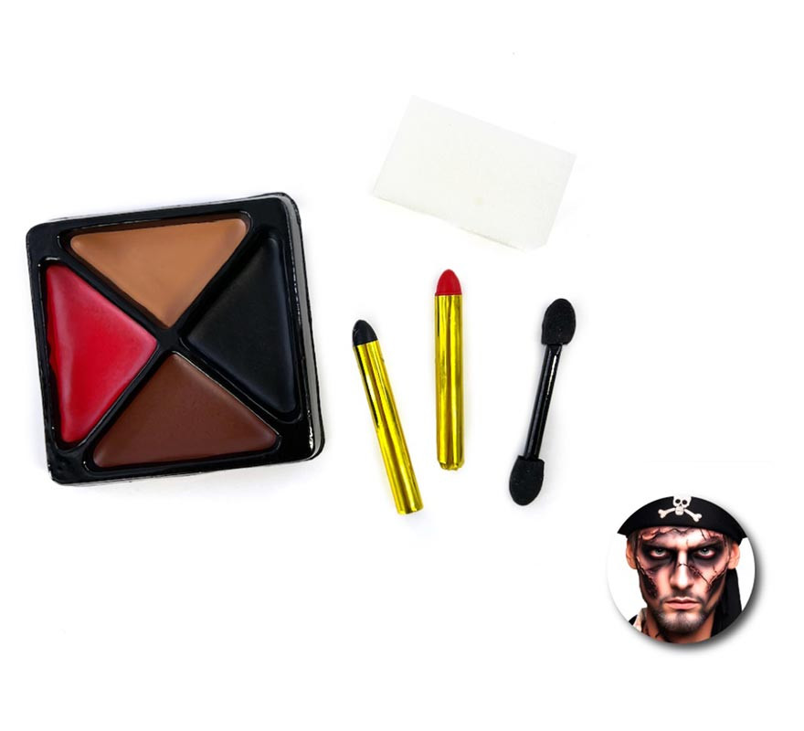 Pirate Makeup Kit: Palette, brushes, color bars and sponge