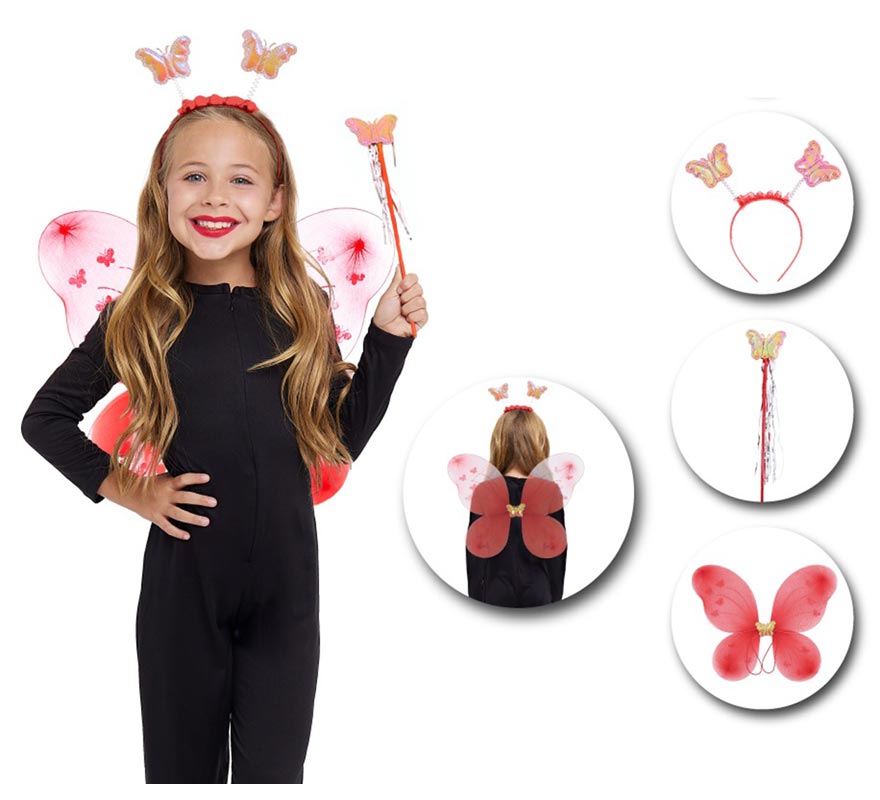 Red Children's Butterfly Kit: Headband, Wand and Wings