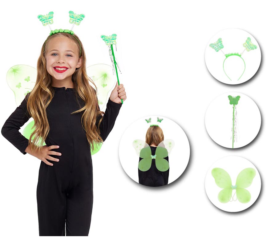 Green Butterfly Kit for Kids: Headband, Wand and Wings