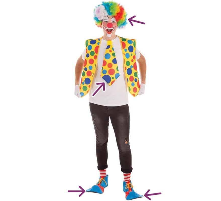 creaciones llopis kit da clown: cravatta, parrucca e scarpe, uomo/donna