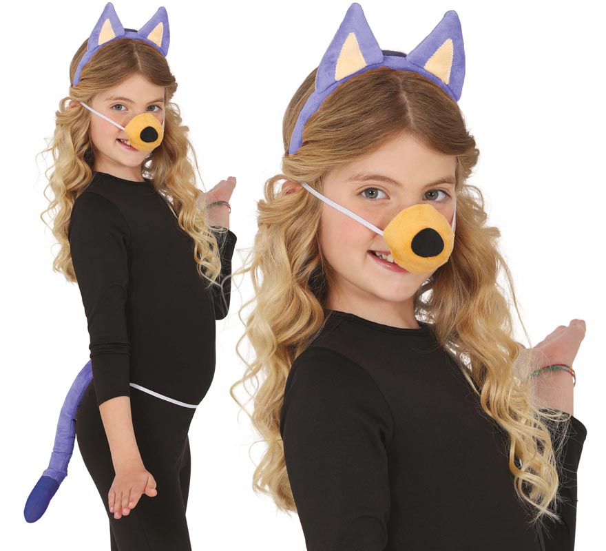 Kit de Perrito azul para niños: cola, orejas y nariz