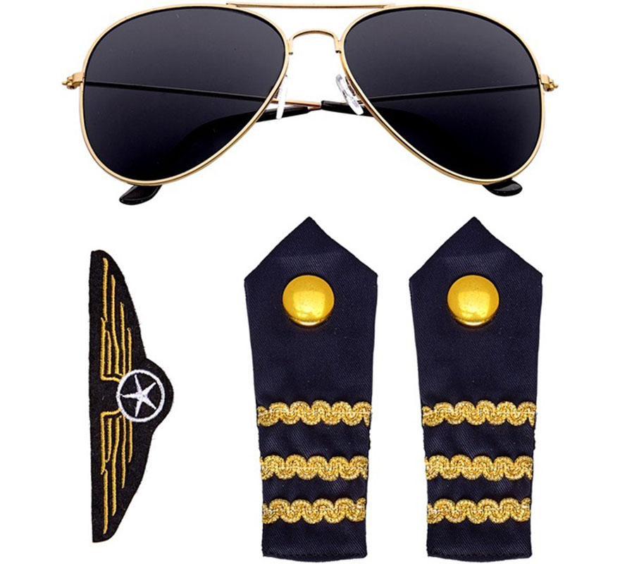 Kit Piloto Adulto: Óculos, Ombreiras e Broche
