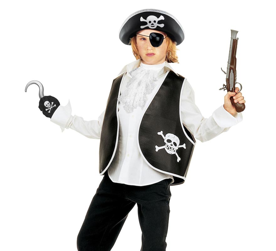 Children's Skull Pirate Kit: Vest, Hat, Patch, Earring and Hook