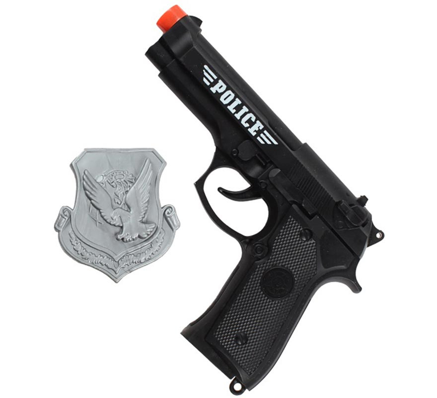 Kit de police noir : pistolet jouet et insigne
