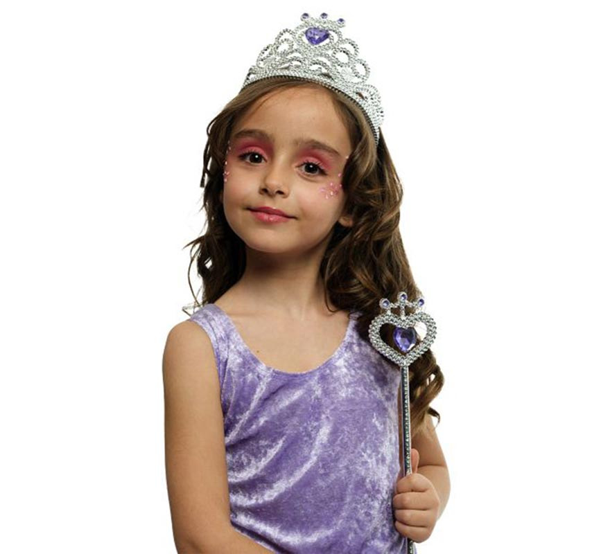 Kit Princesse Enfant Argent et Lilas : Diadème et Baguette
