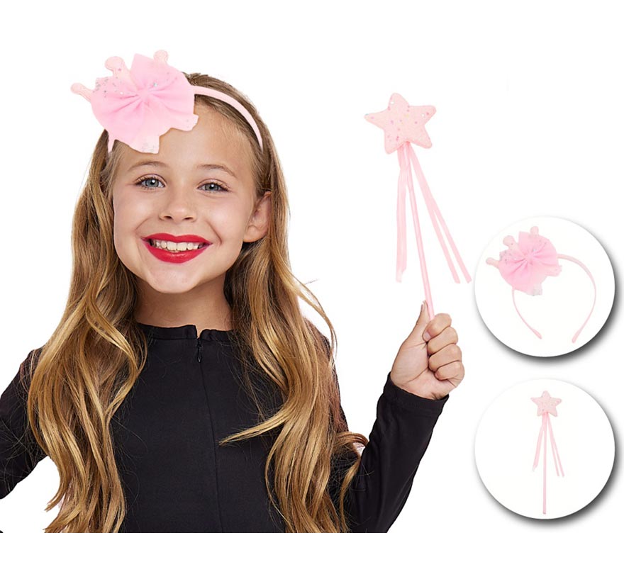 Kit principessa rosa per bambini: fascia e bacchetta magica