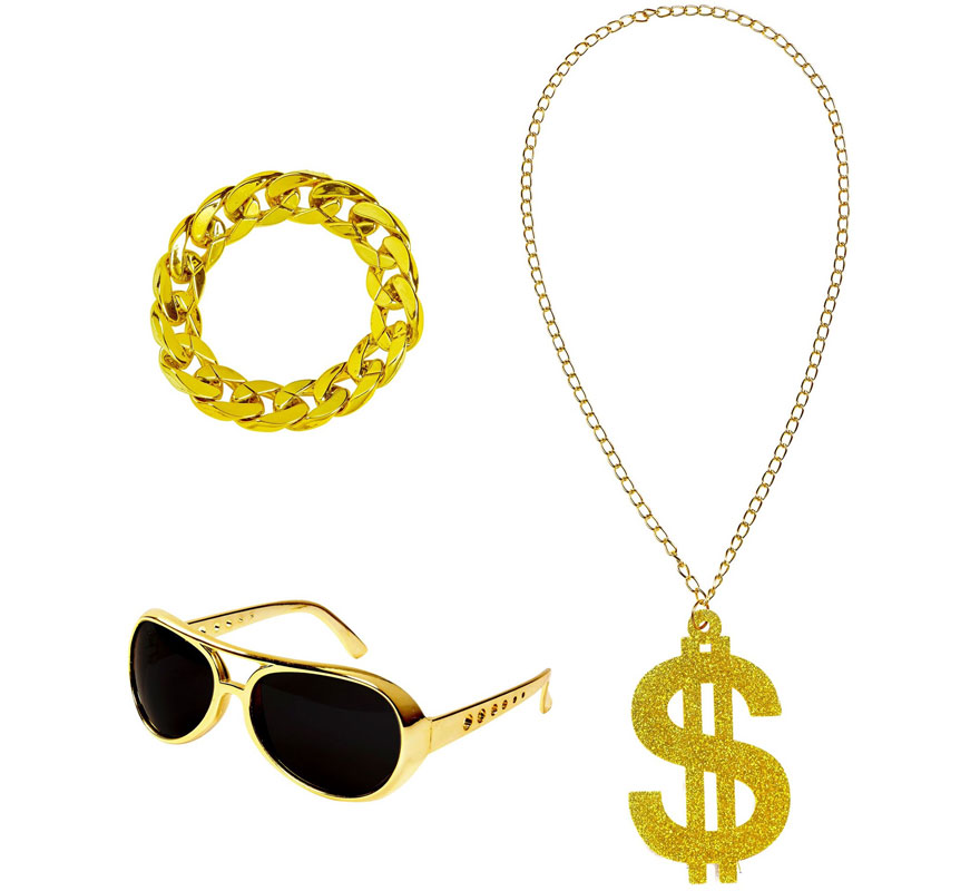 Rapper or Arab Sheikh Kit: Glasses, Dollar Necklace and Bracelet