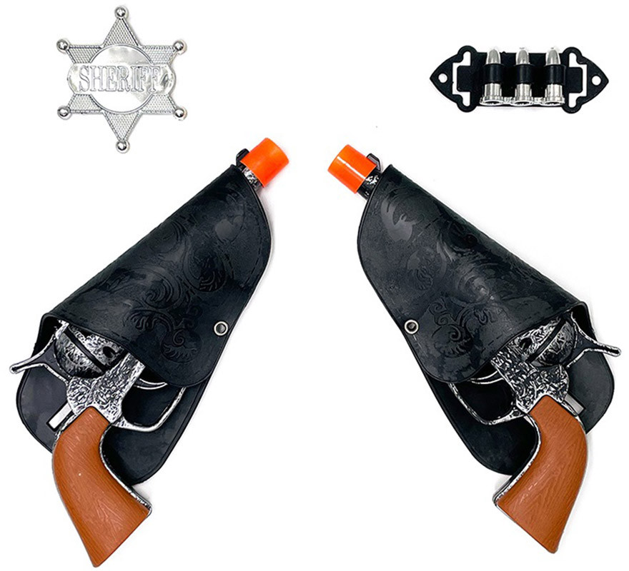 Cartuchera doble negra con dos pistolas de 24 cm por 4,50 €