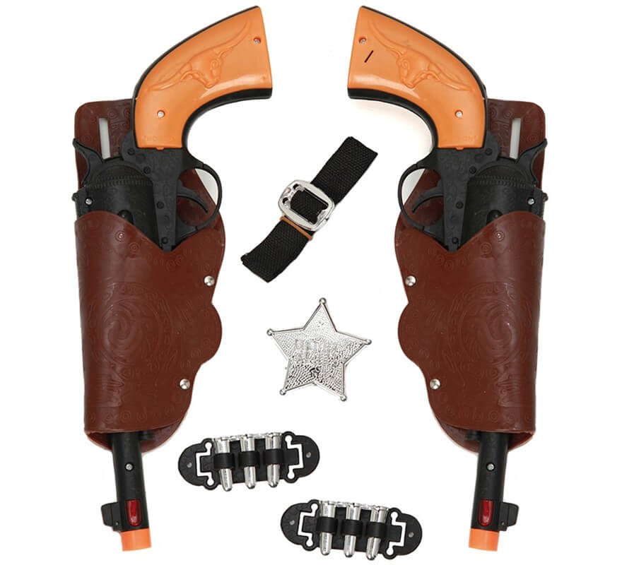 disfraz juguete pistola Cartuchera Cinturón Sheriff Insignia y tres balas  para el cinturón