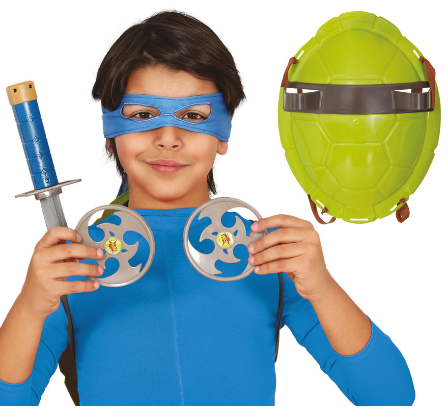 Kit Tartaruga Verde Infantil: Concha, Espada, Máscara e Shuriken