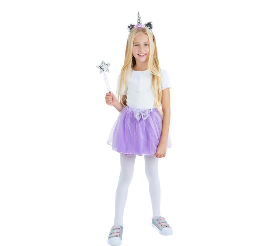 Kit Unicorno Viola per bambini: tutù, fascia e bacchetta magica