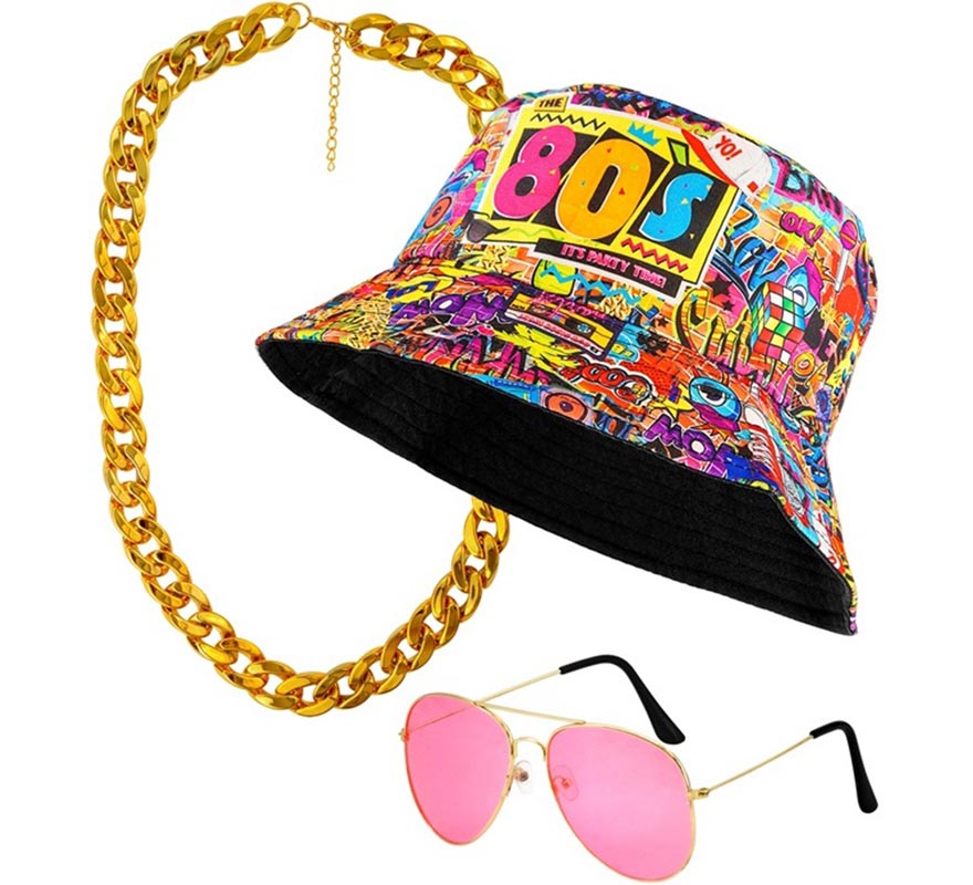 Kit Funky dos anos 80 : Chapéu, Óculos e Colar