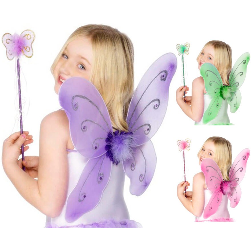 Fairy Kit per bambini in vari colori: ali di farfalla e bacchetta