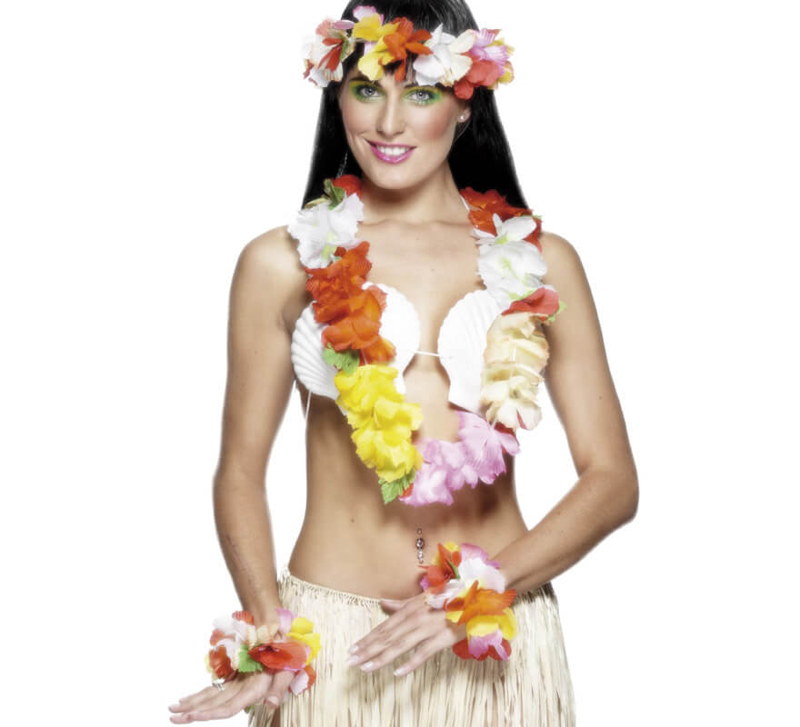 Kit o conjunto Hawaiano de flores para mujer