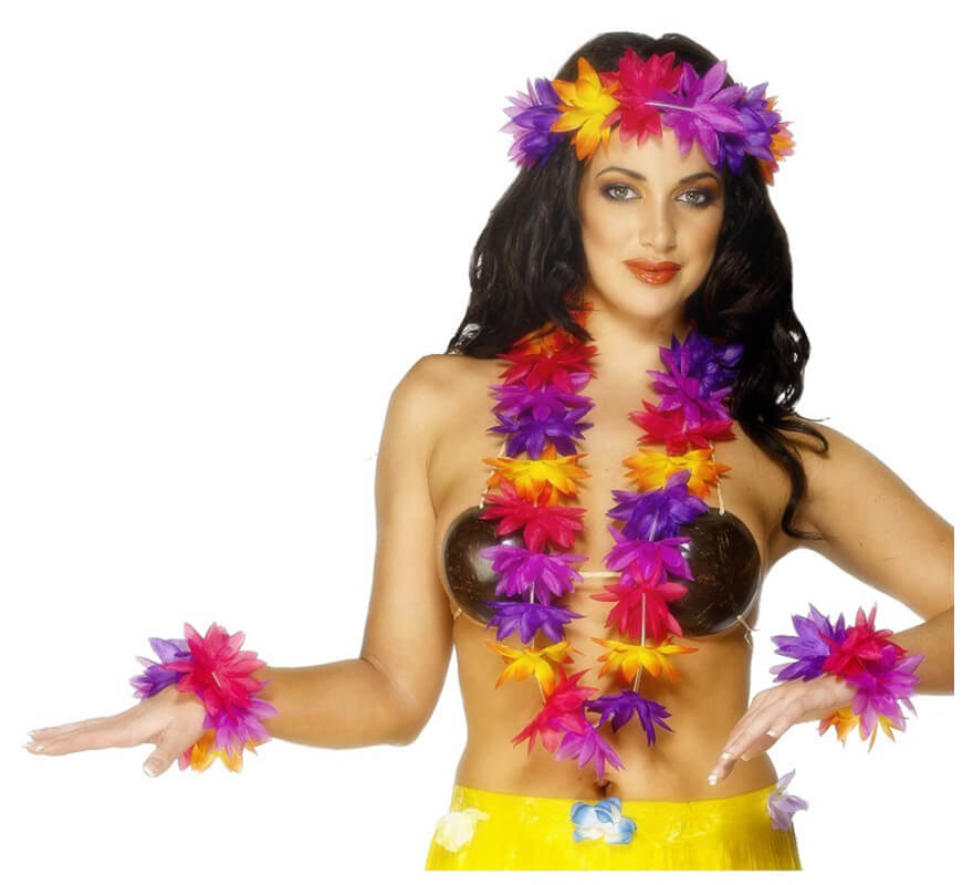 Kit o conjunto Hawaiano multicolor para mujer