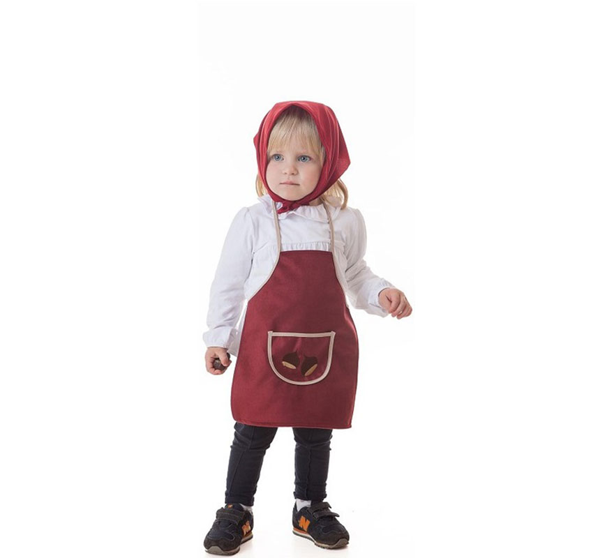 Kit or costume of a burgundy chestnut seller Maria for girls: Apron and Scarf