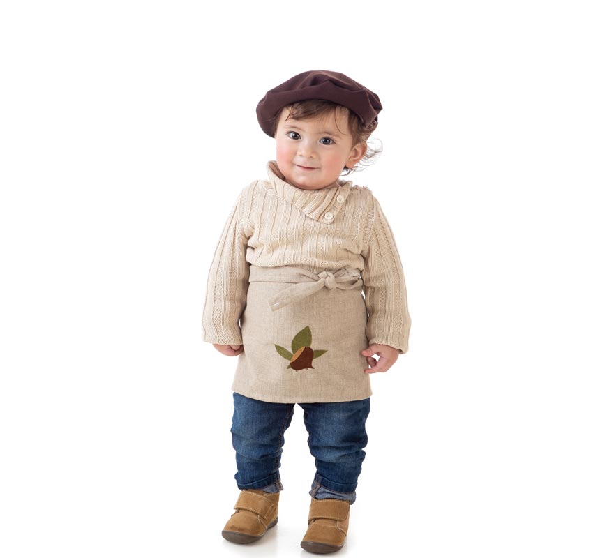 Kit o Disfraz de Castañero Beige Hojas para bebé: Delantal y Boina