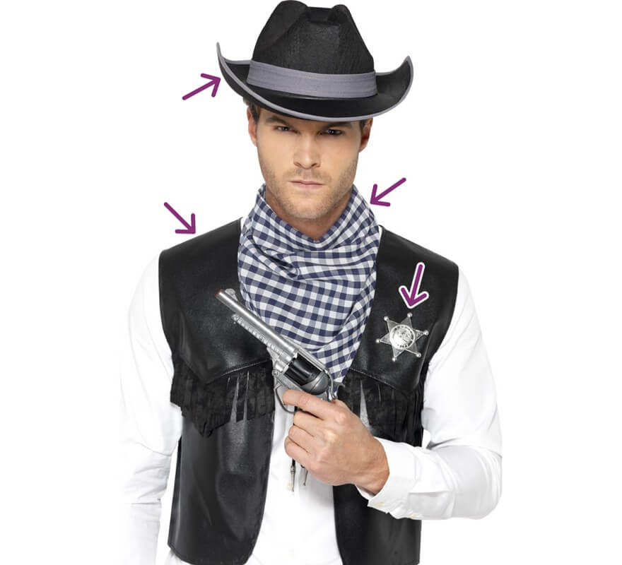 GILET UOMO DONNA adulto western cowboy cappello costume sceriffo