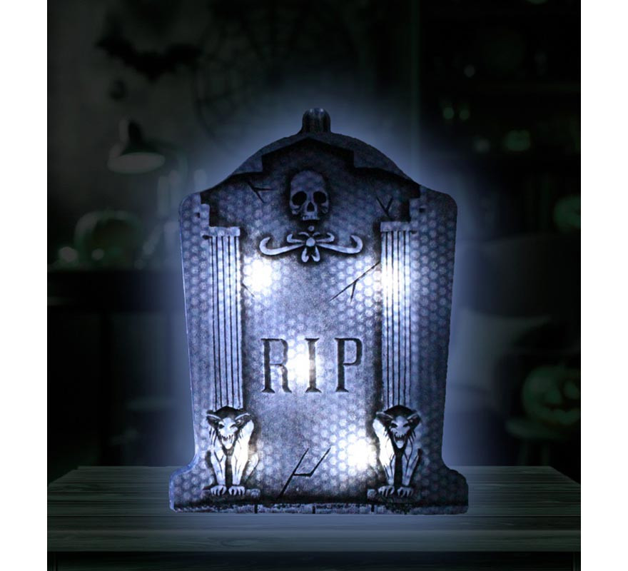 RIP Skull Tombstone with Light 9.5x13cm