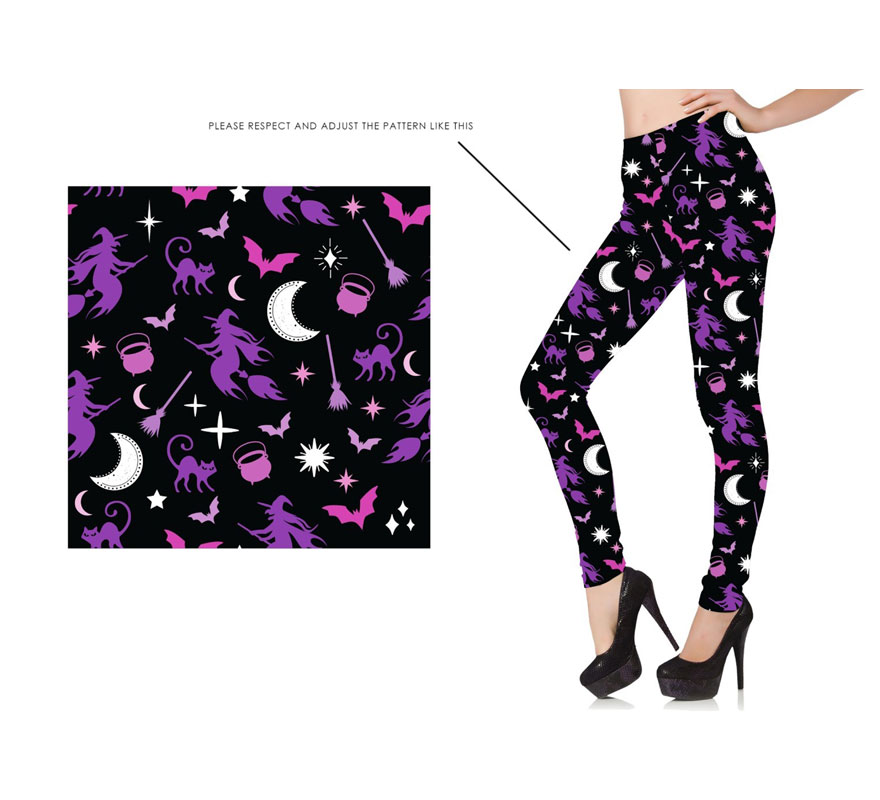 Leggings de bruxa roxa feminina