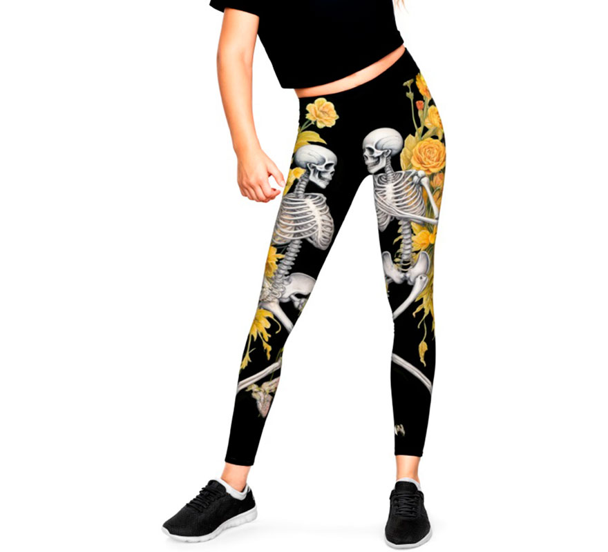 Skeleton Leggings with Flowers for Girls