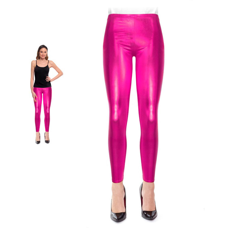 Leggings metálicas rosa para mulheres
