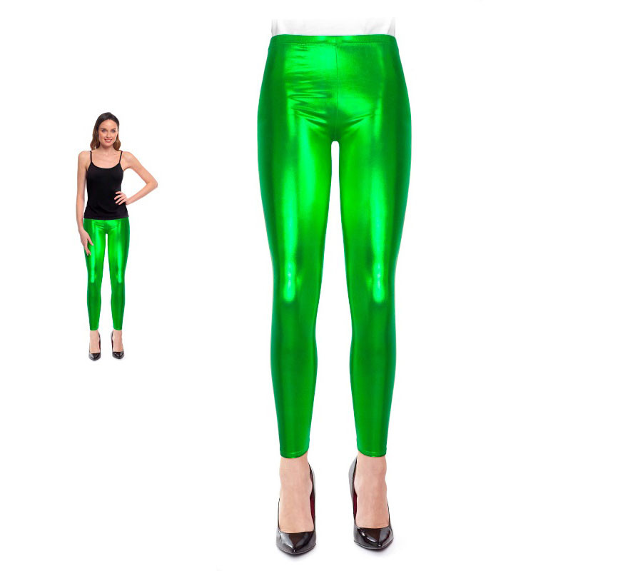 Leggings metálicas verdes para mulheres