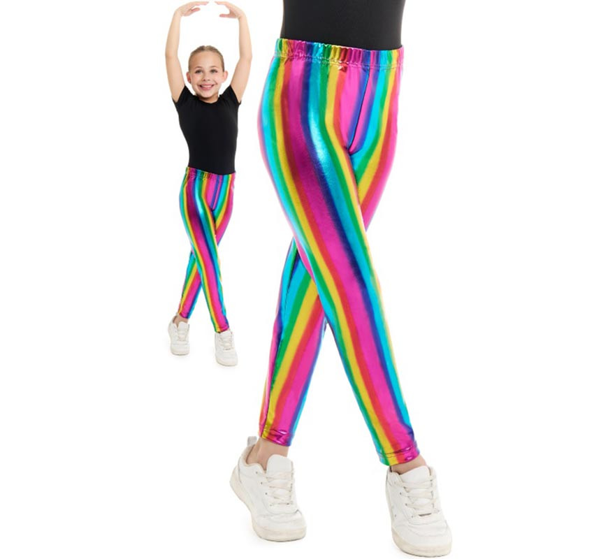 Rainbow metallic leggings for girls