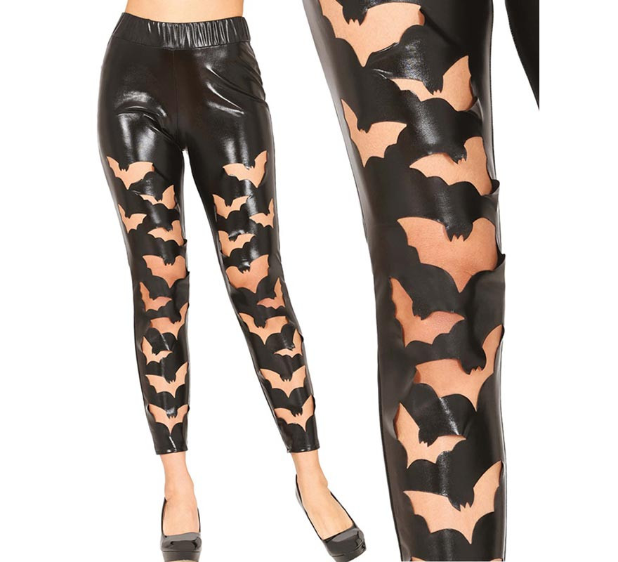 Black Bat Faux Leather Leggings for Women