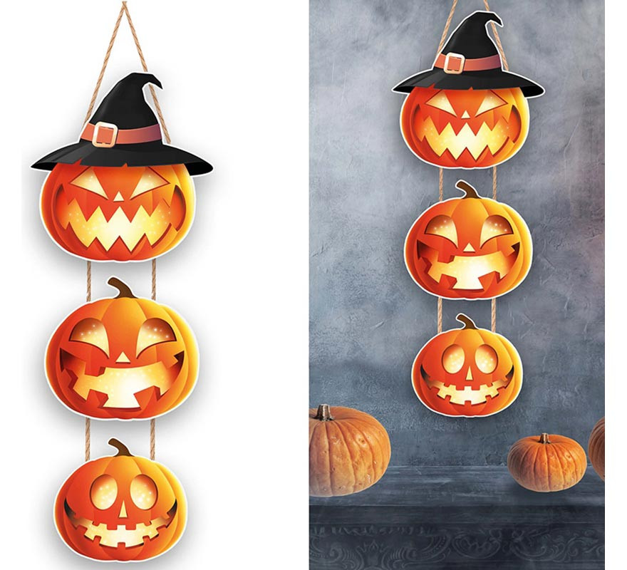 Wooden Sign 3 Witch Pumpkins 64 cm