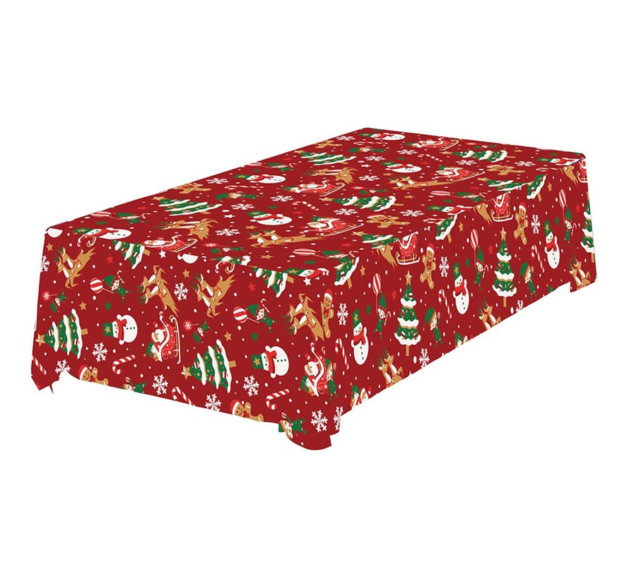 Red tablecloth Christmas figures 137x274 cm