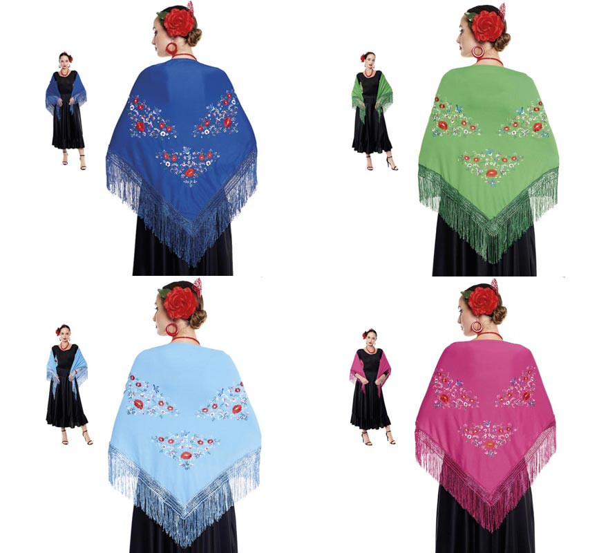 Embroidered Sevillana or Chulapa Shawl in various colors