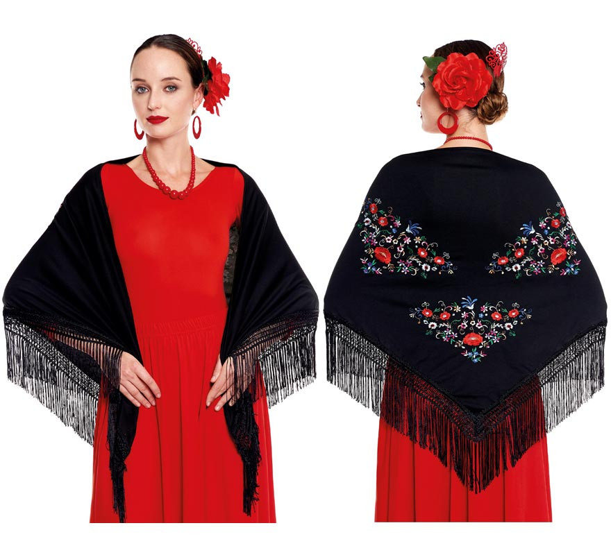 Sevillana or Chulapa Embroidered Shawl for women in various colors