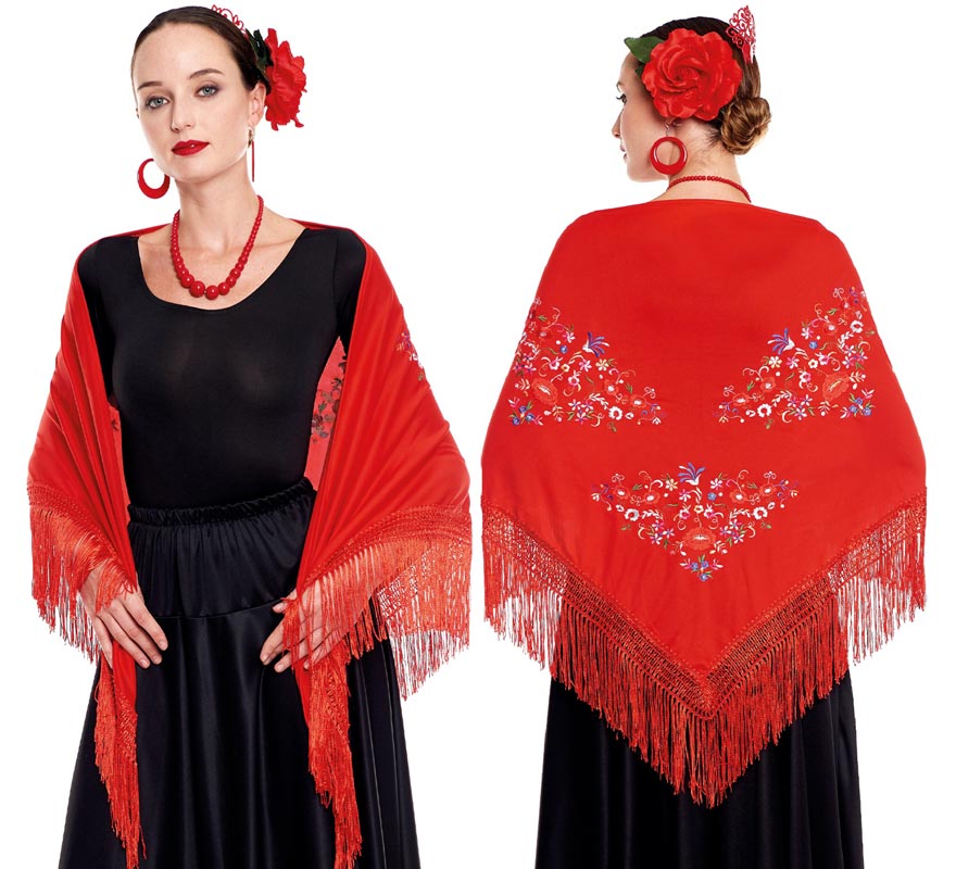 Sevillana or Chulapa Embroidered Shawl for women in various colors