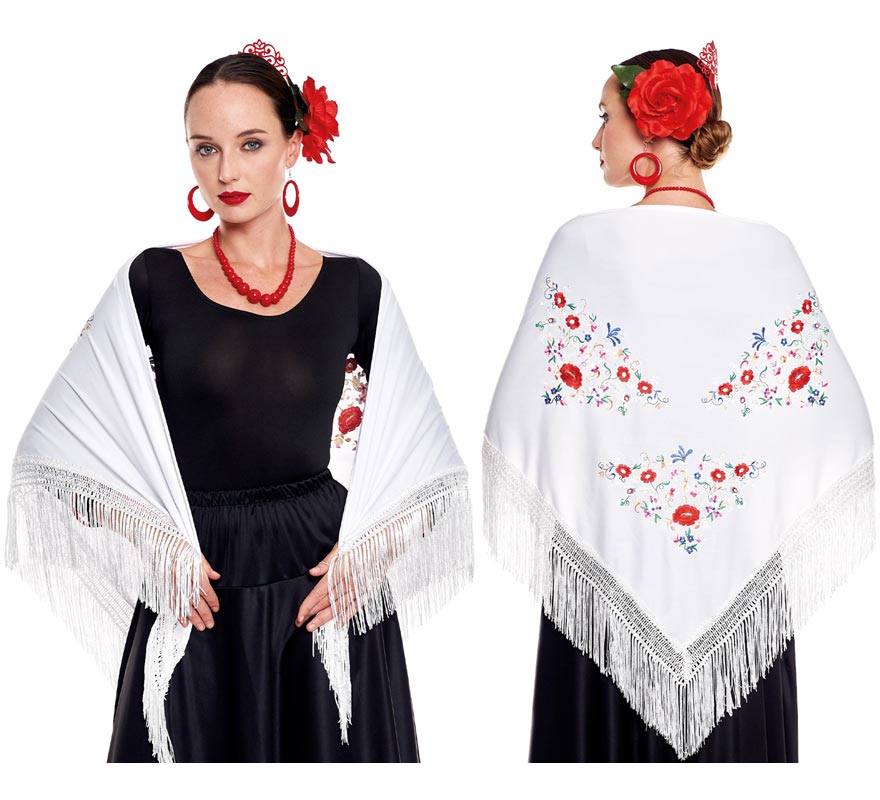 Sevillana or Chulapa Embroidered Shawl for women in various colors