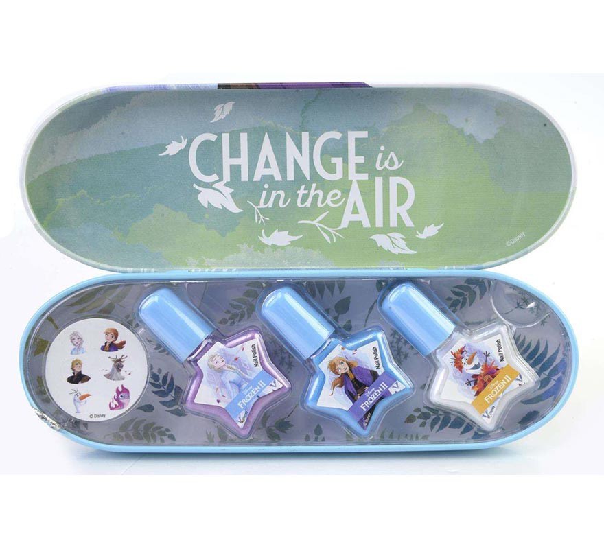 Maquillaje de Frozen Estuche de Lata con 3 Pintauñas y Pegatinas