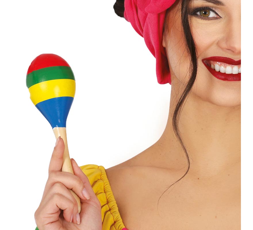 Maraca En Bois Peint Multicolore - 20 Cm, Instrument De Percussion Pour Fêtes, Musique Et Décoration