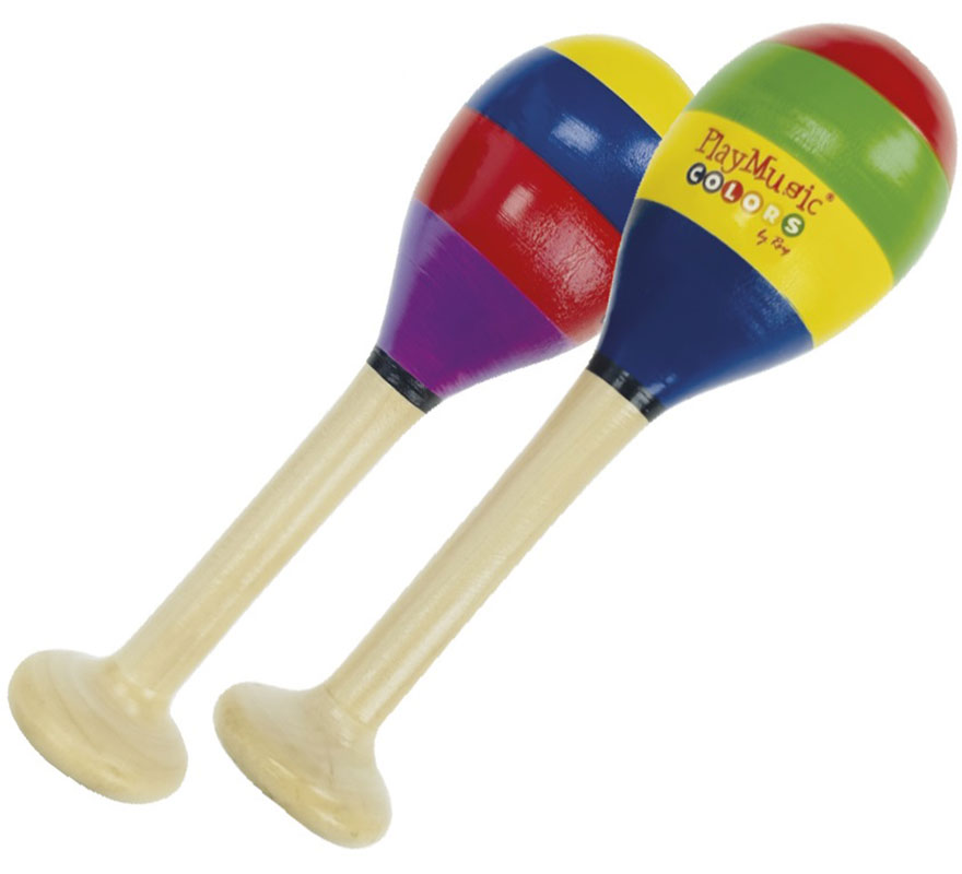 Maracas en bois peint multicolore, 20 cm