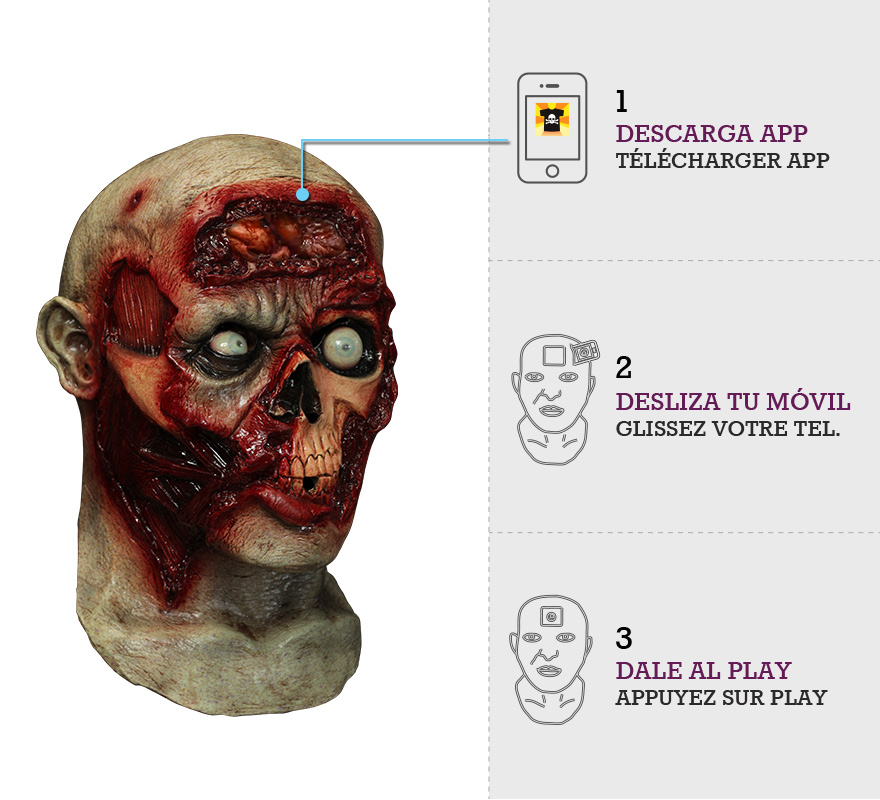 Máscara con animación Zombie cerebro latente